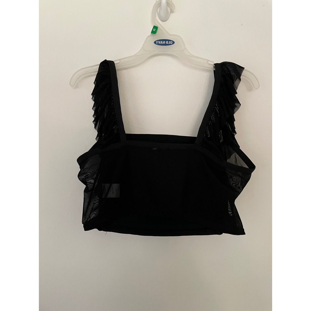 Fashion Nova Black Bandage Mesh Ruffle Crop Top 1XL Sheer Back Square Neck - Picture 7 of 7